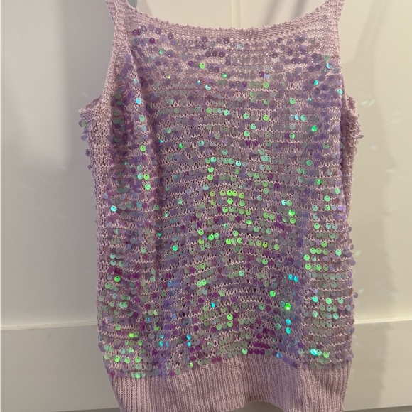 Y2K VINTAGE Sequin Embellished Lavender Tank Top rainbow - Picture 2 of 3